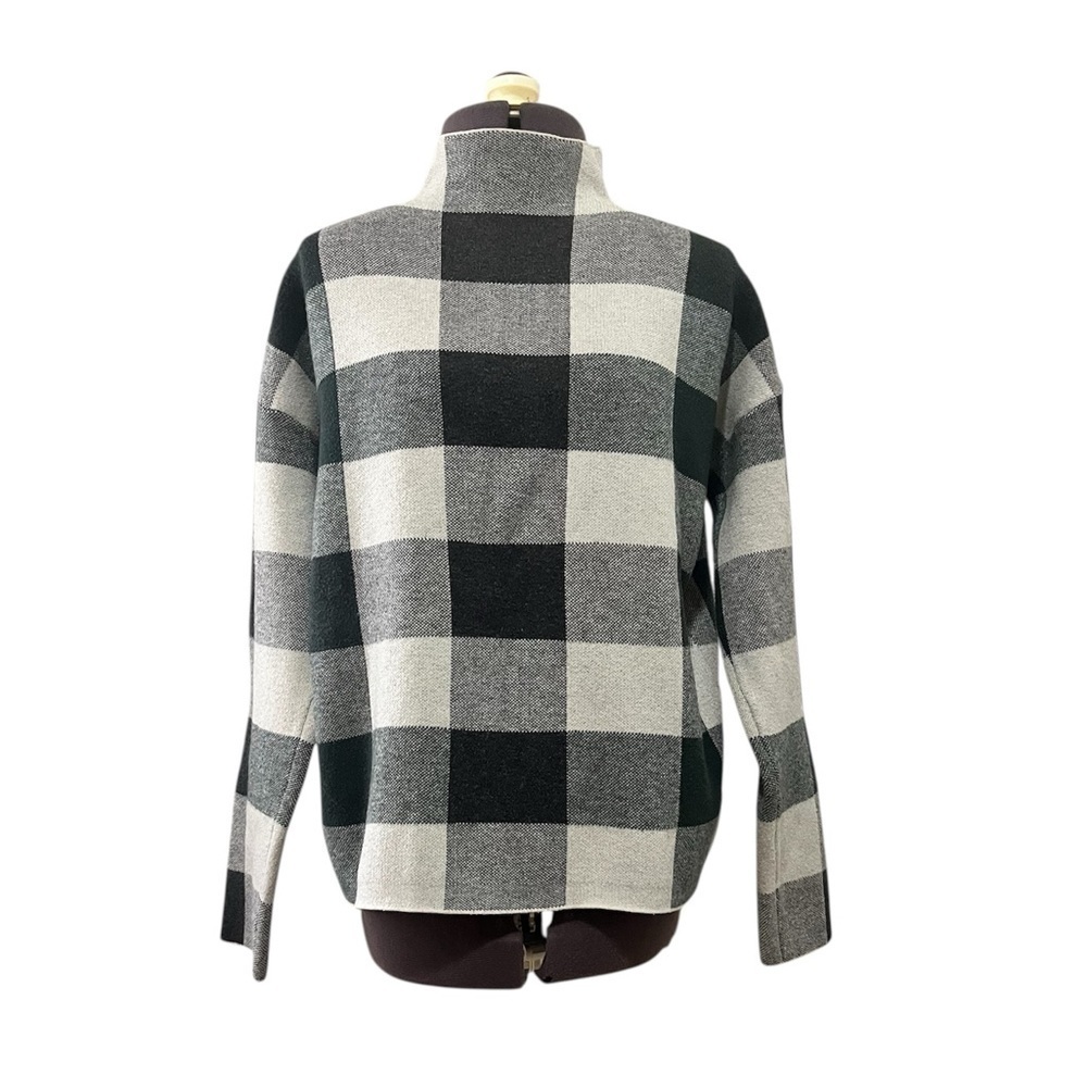 Tahari Mock Funnel Neck Checkered Green/Cream/Black Turtleneck Sweater Size S